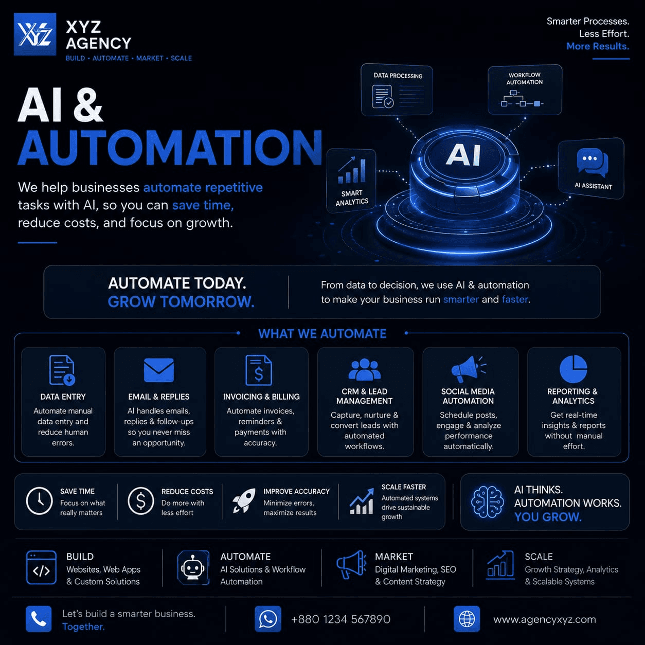 Agency XYZ AI and automation services - AI chatbots, workflow automation and smart analytics
