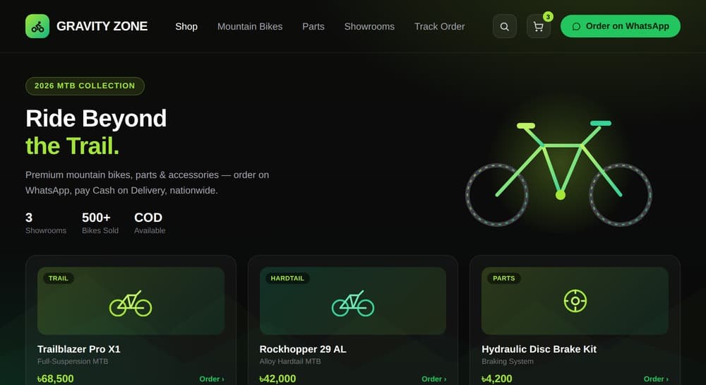 Gravity Zone mountain bike e-commerce website by Agency XYZ