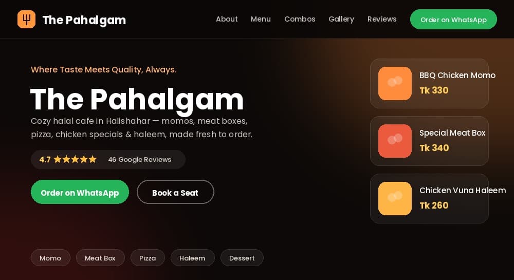 The Pahalgam restaurant website built by Agency XYZ